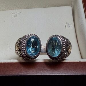 Elegant Sterling  Silver and 18k gold genuine Blue topaz Gemstones